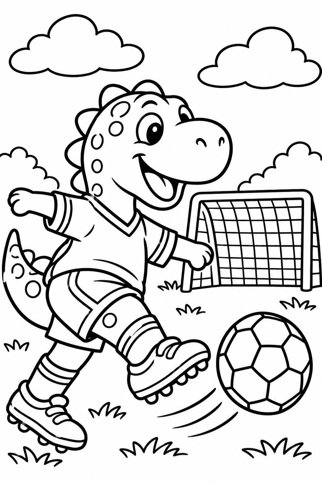 Dinosaur Playing Soccer Coloring Page