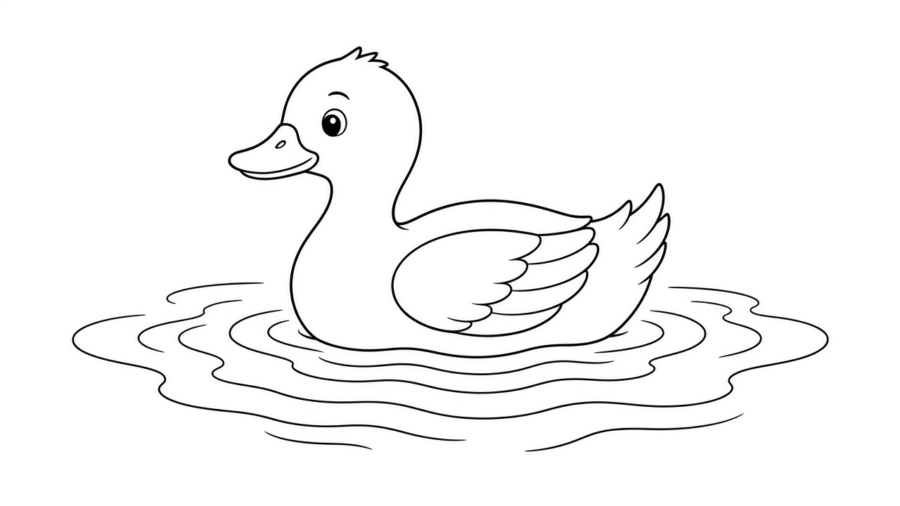 Duck Swimming Coloring Page