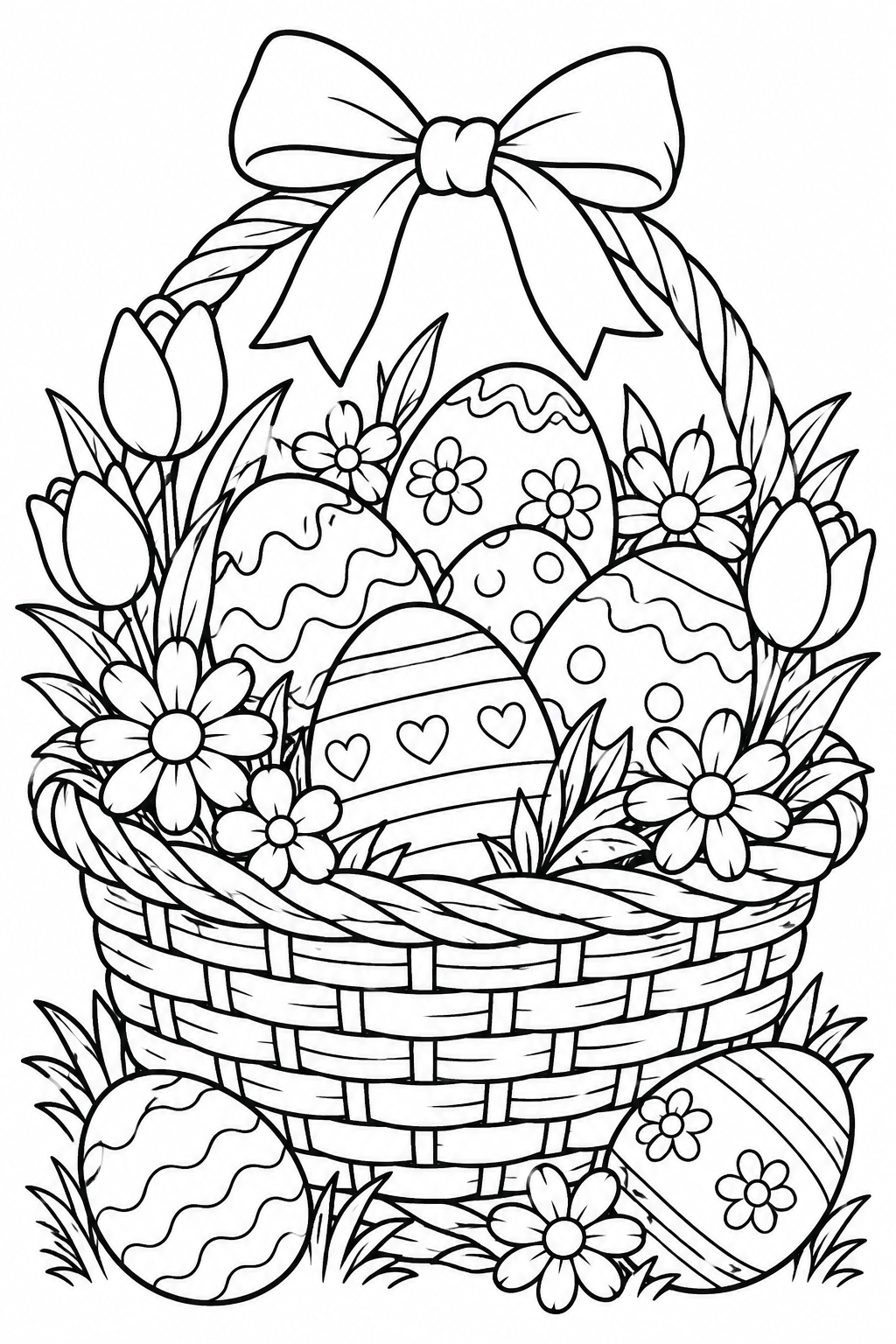 Easter Basket Flowers Coloring Page