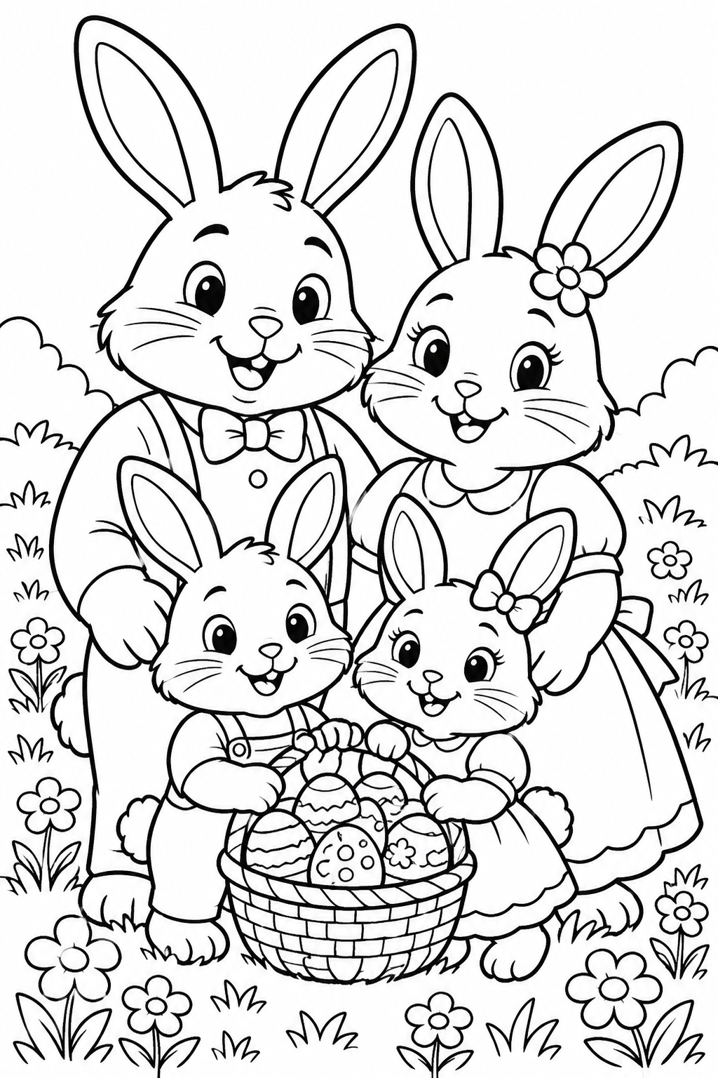 Easter Bunny Family Coloring Page