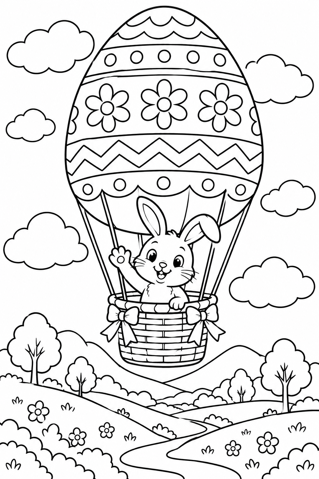 Easter Bunny Hot Air Balloon Coloring Page