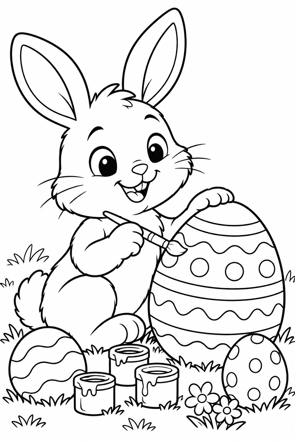 Easter Bunny Painting Eggs Coloring Page