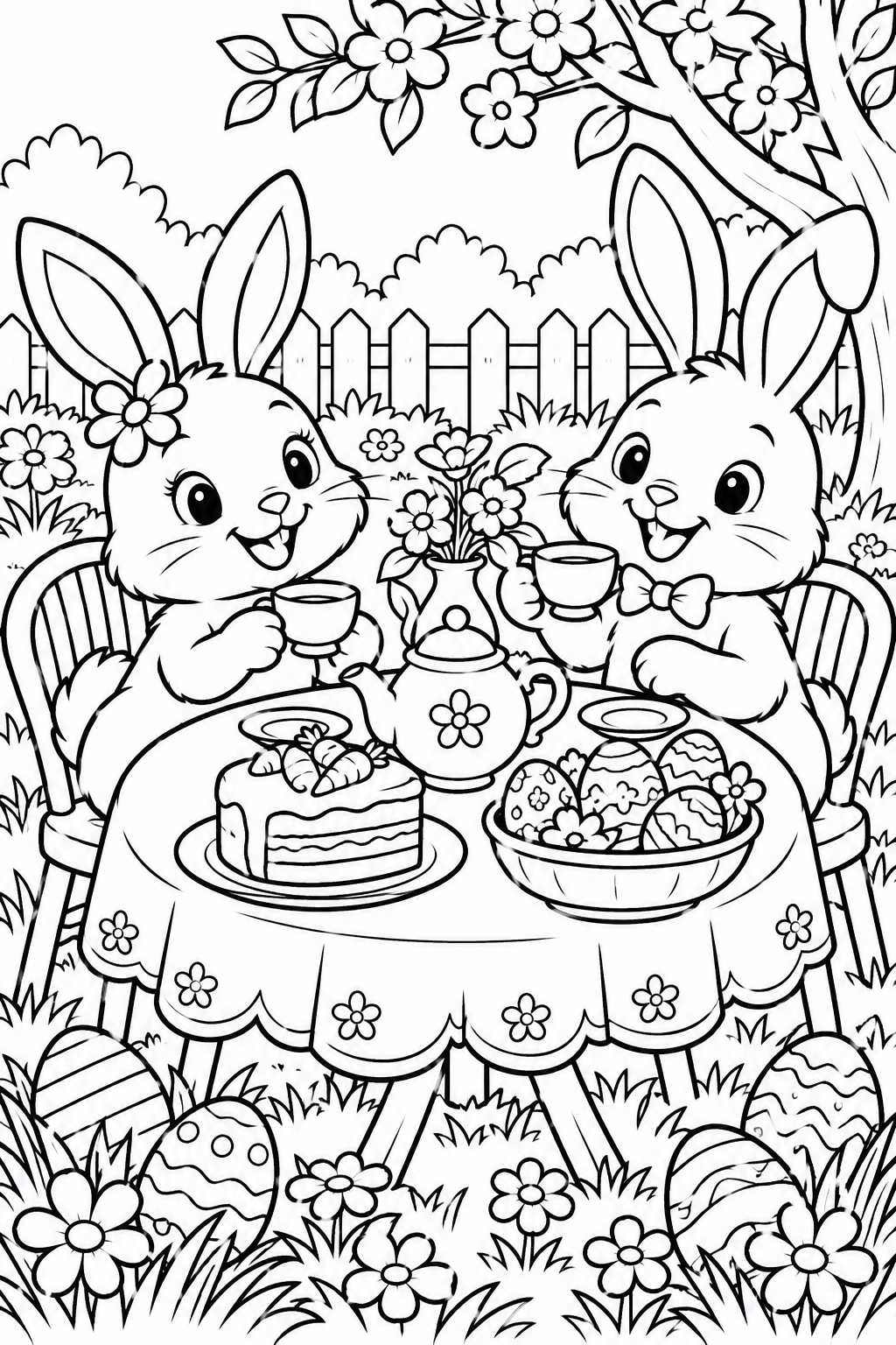 Easter Bunny Tea Party Coloring Page