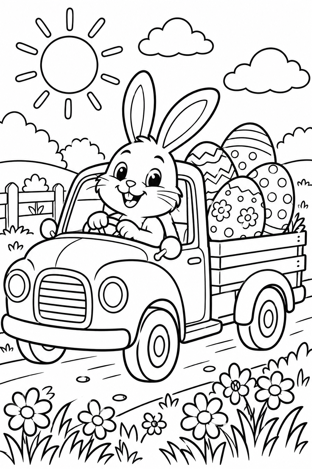 Easter Bunny Truck Delivering Eggs Coloring Page