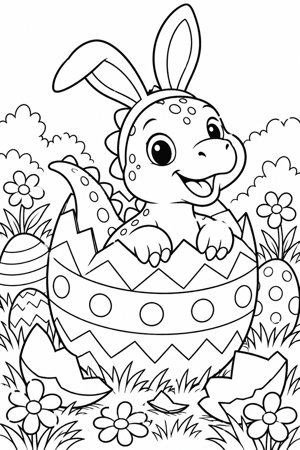 Easter Dinosaur Hatching from Egg Coloring Page
