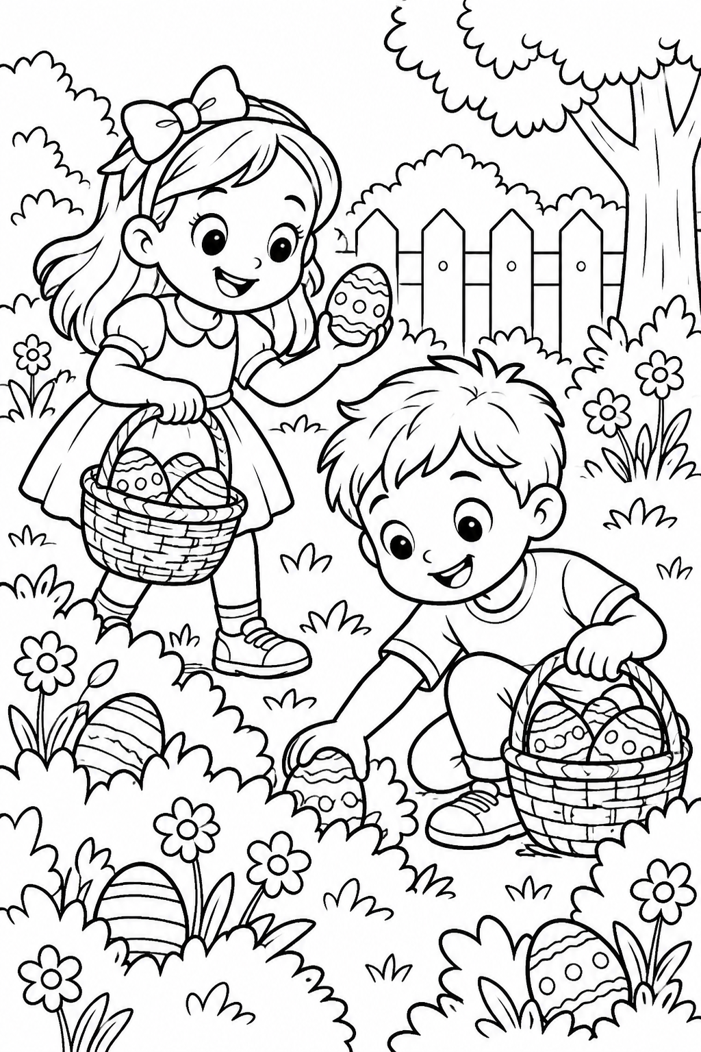 Easter Egg Hunt Kids Coloring Page