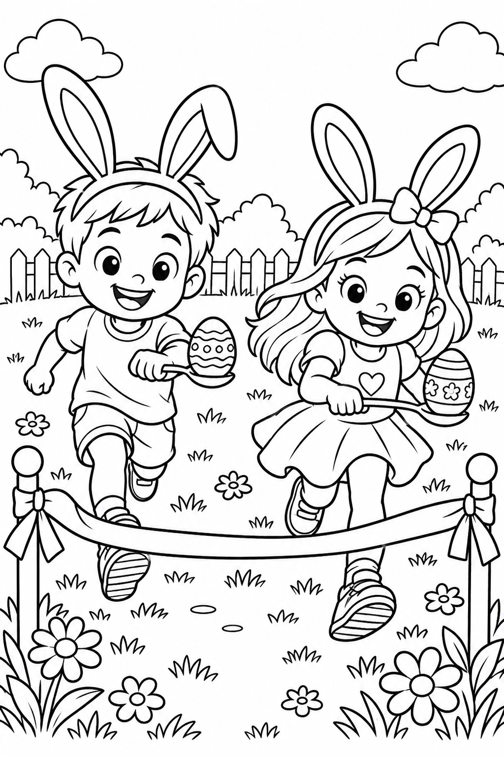 Easter Egg and Spoon Race Coloring Page