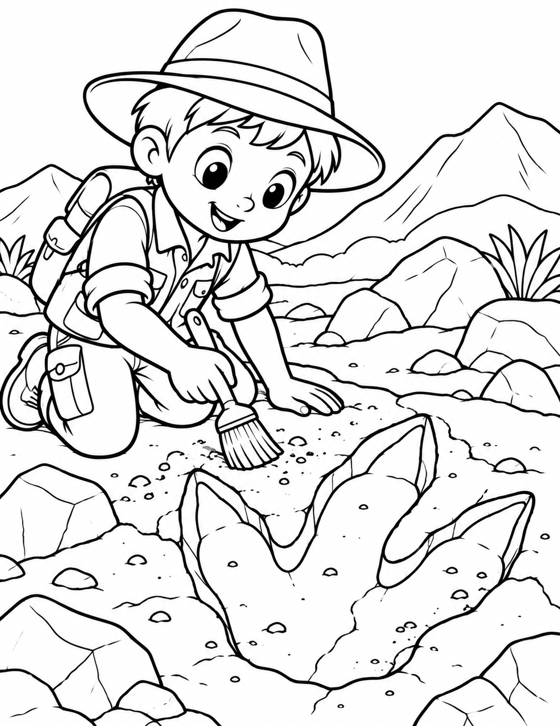 Fossil Hunter Finding Footprint Coloring Page