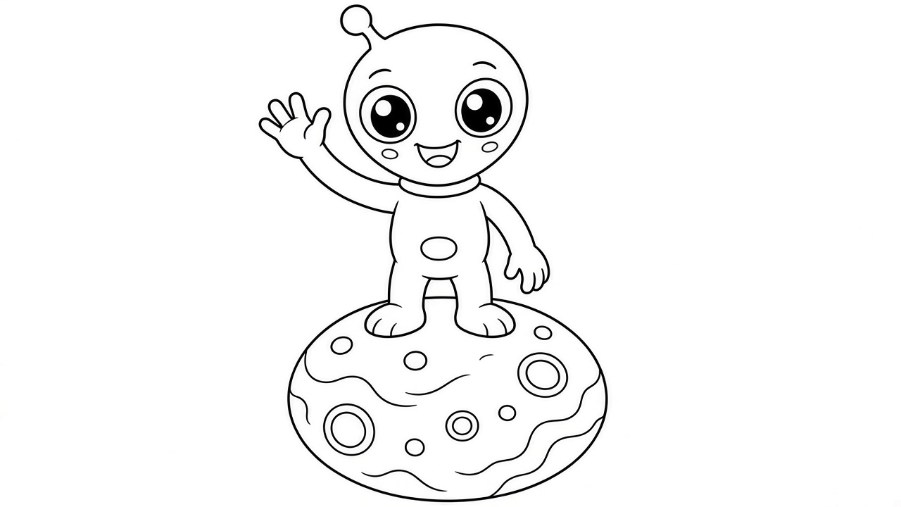Friendly Alien Wave Coloring Page