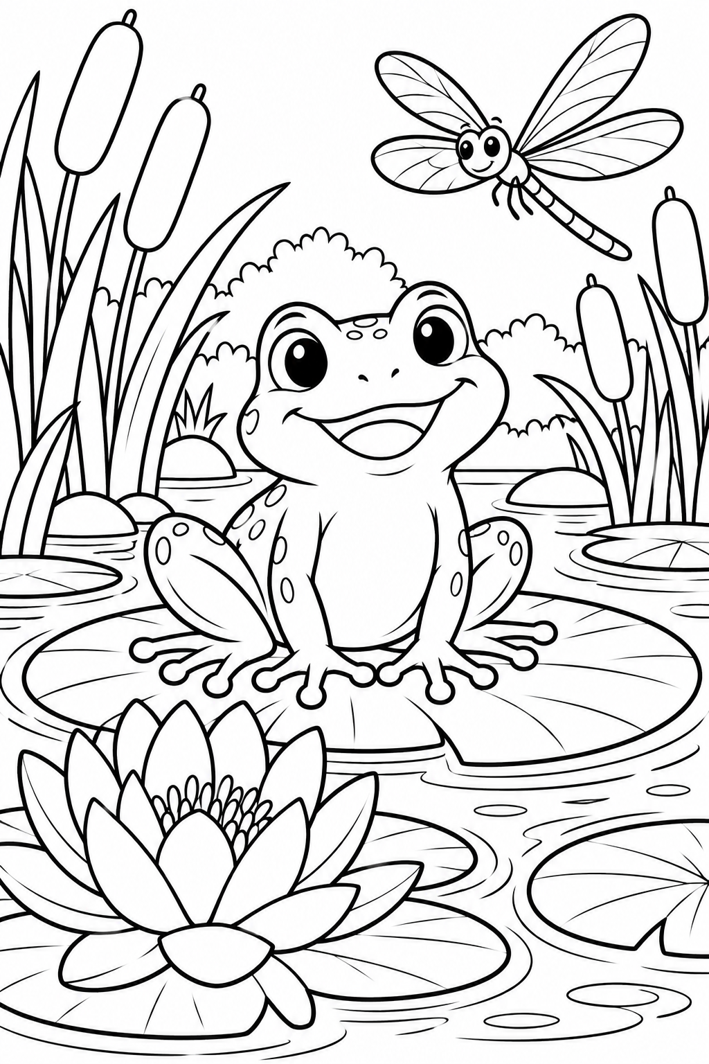 Frog on a Lily Pad Coloring Page