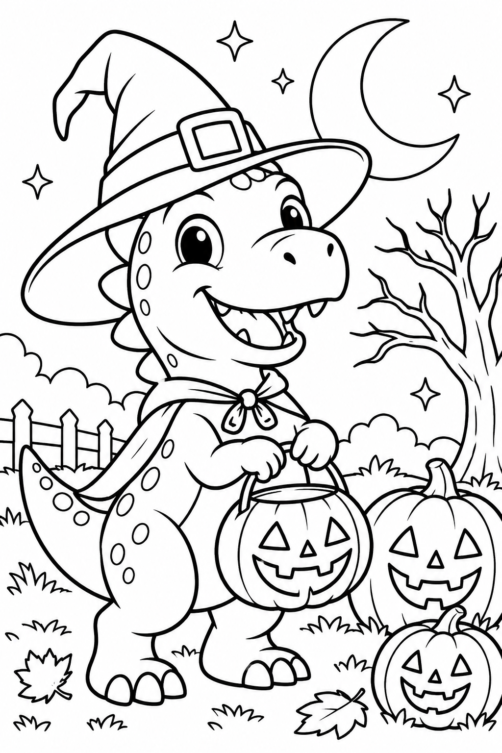 Halloween Dinosaur with Pumpkin Coloring Page