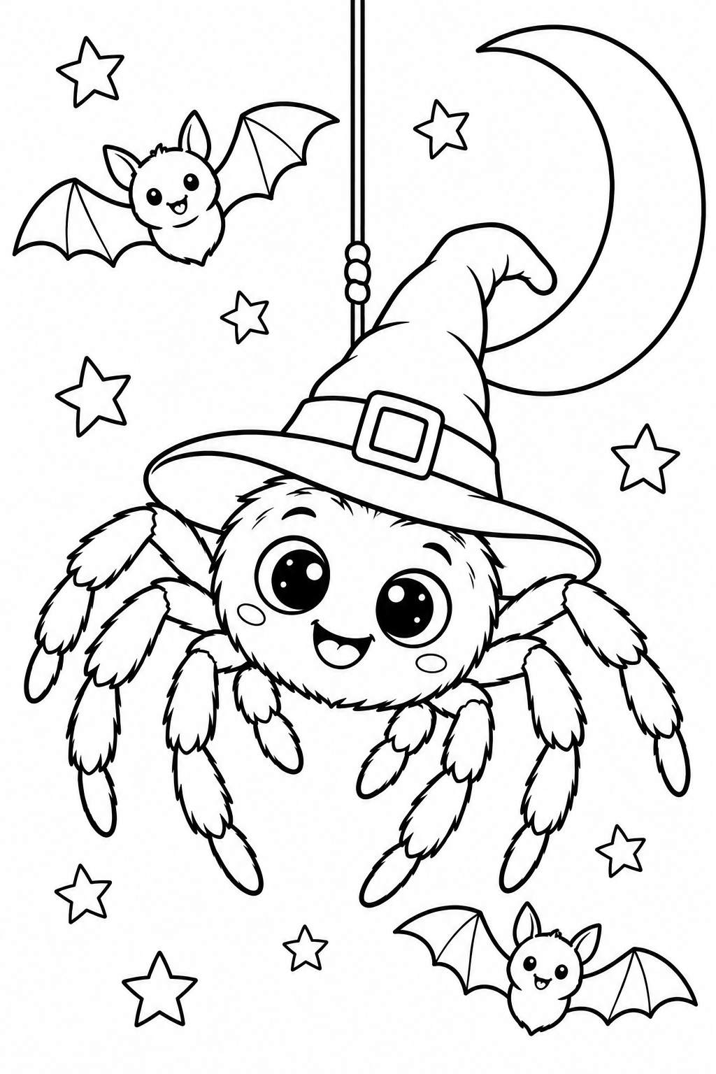 Halloween Spider in a Witch Hat Coloring Page