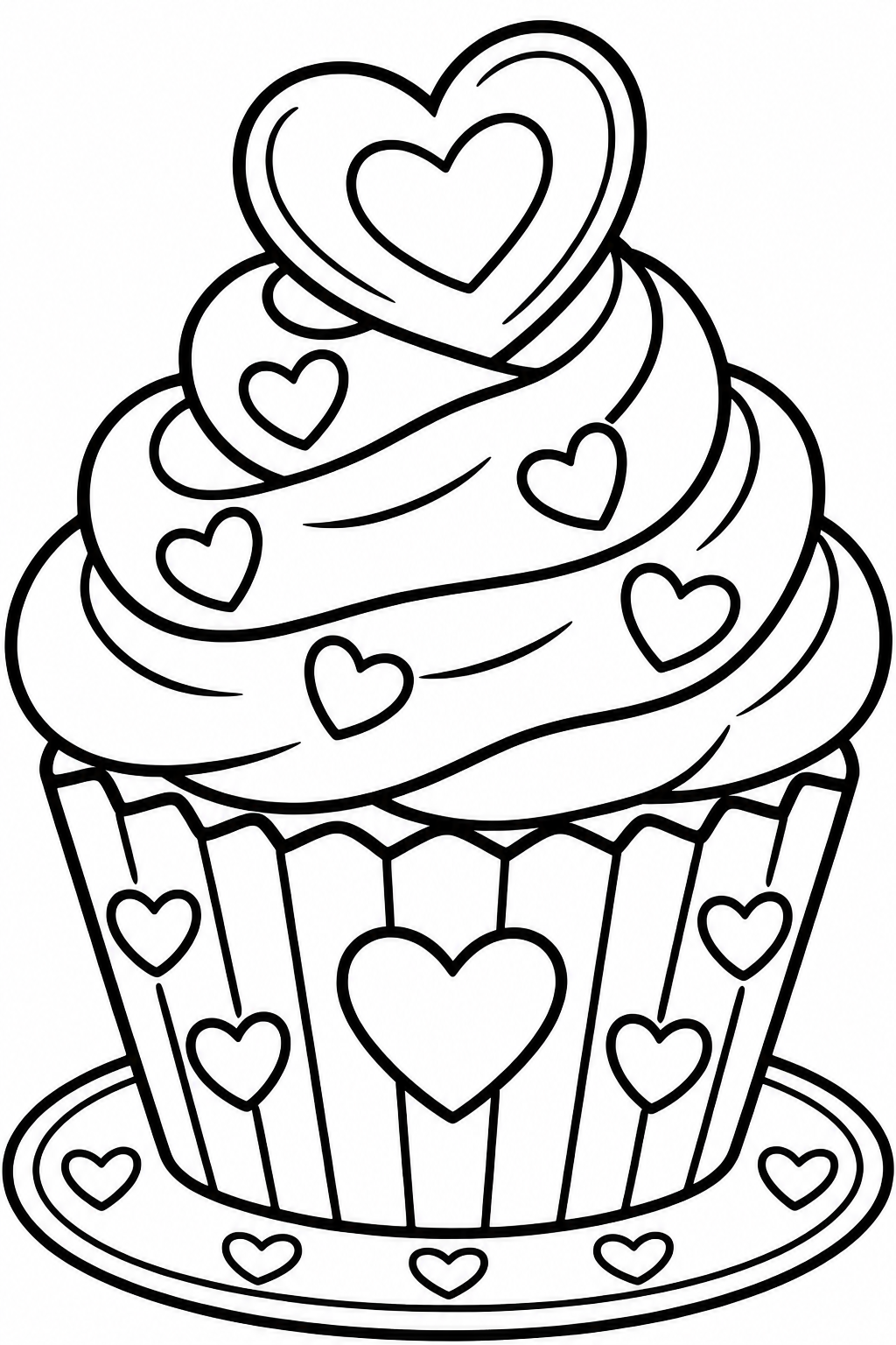Heart Frosting Cupcake Coloring Page