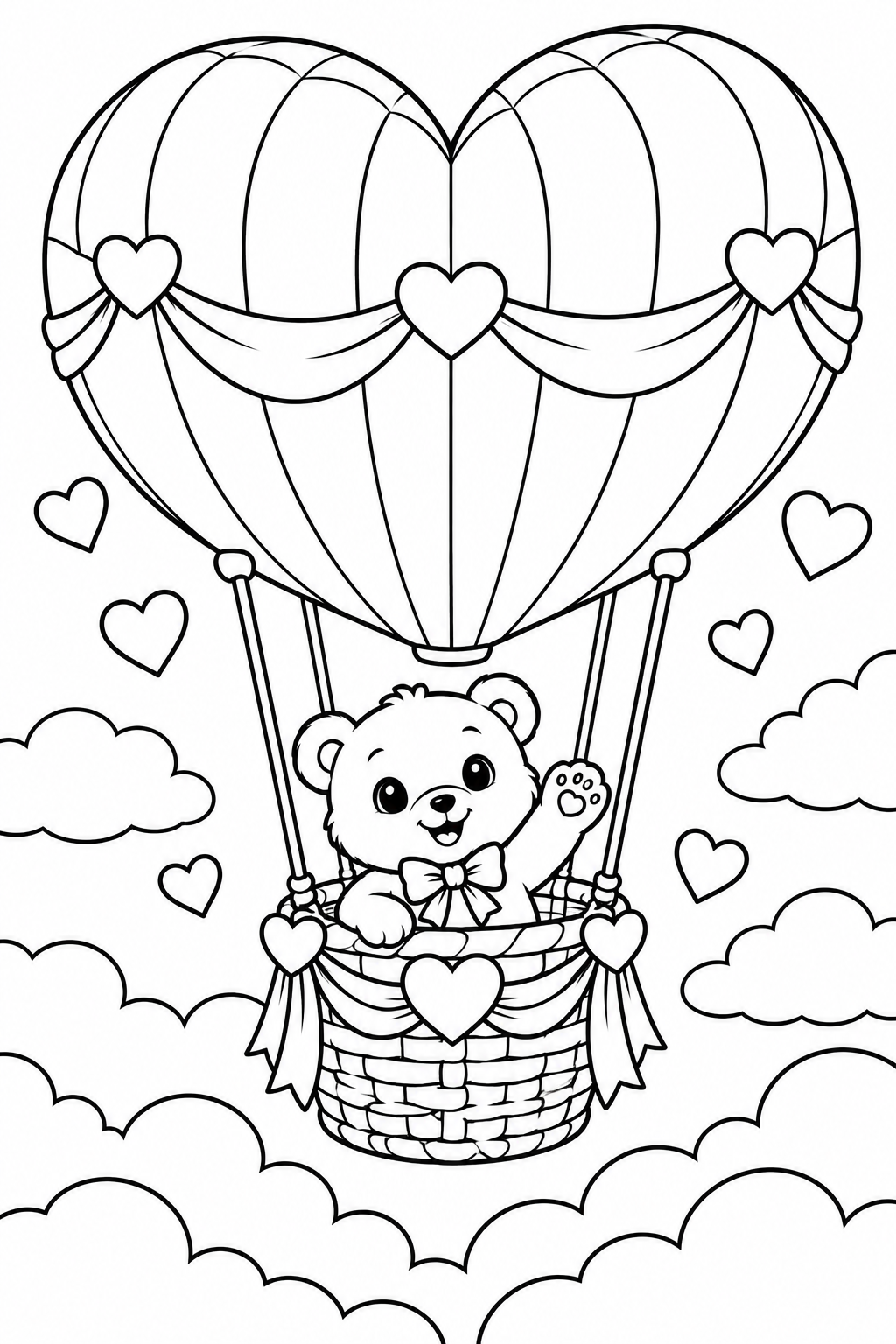Heart Hot Air Balloon Coloring Page