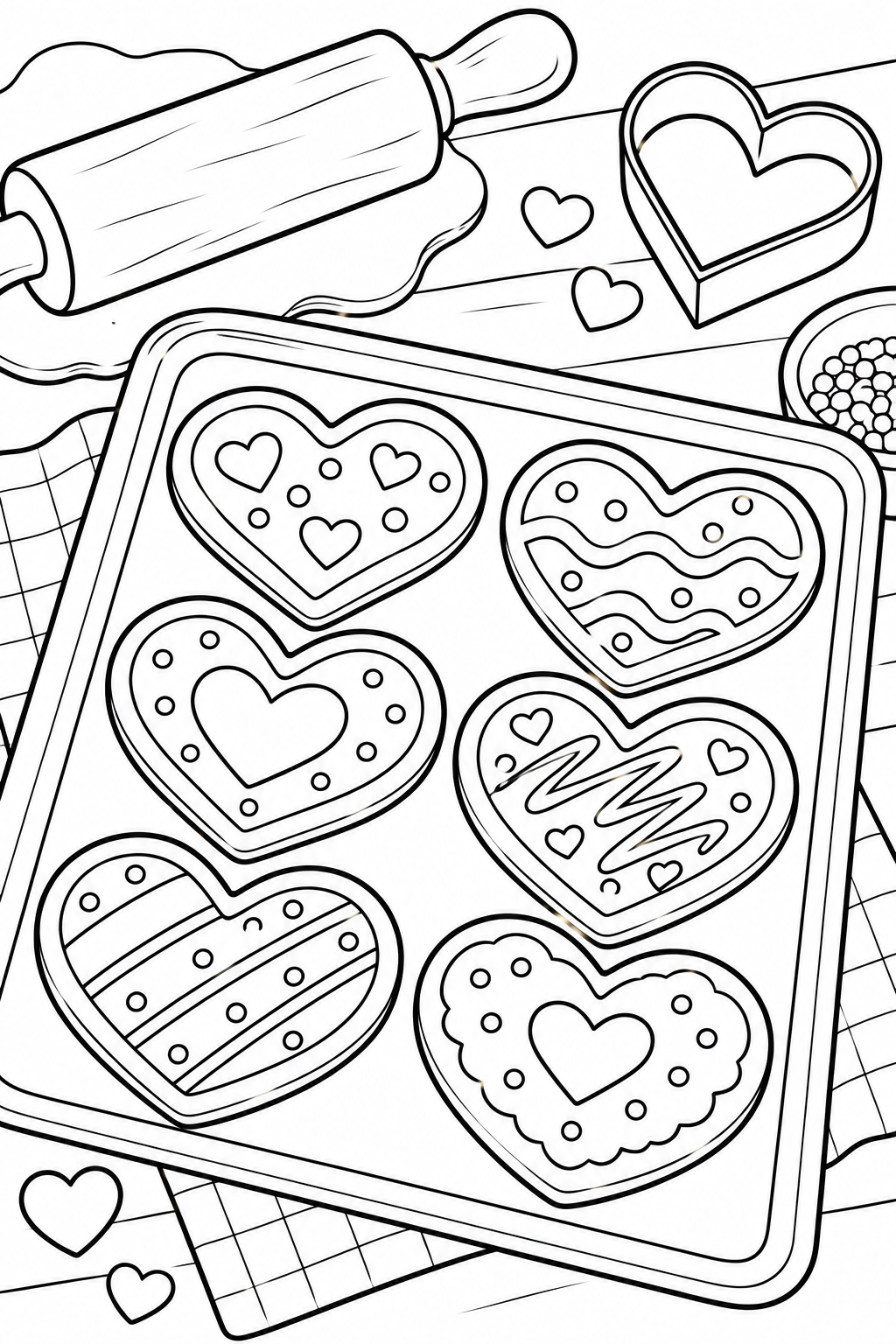 Heart Shaped Valentine Cookies Coloring Page
