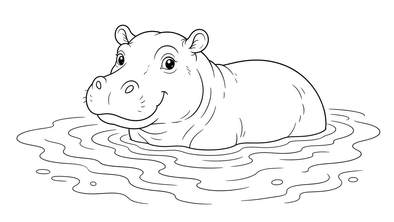 Hippo in Water Coloring Page
