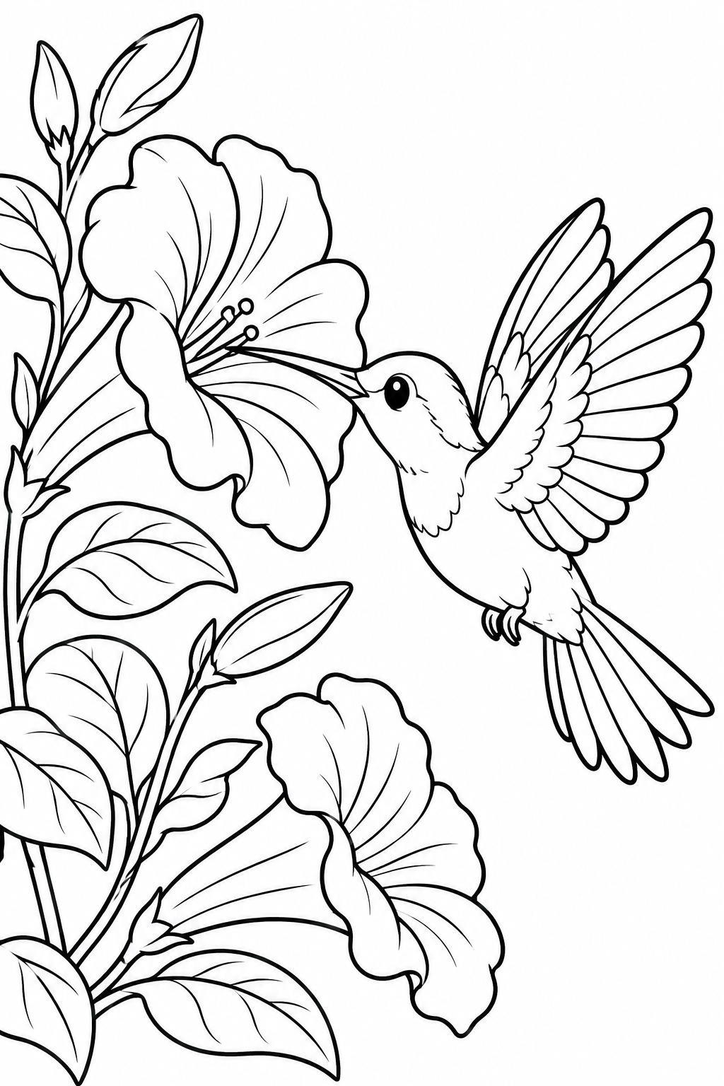 Hummingbird Spring Flower Coloring Page