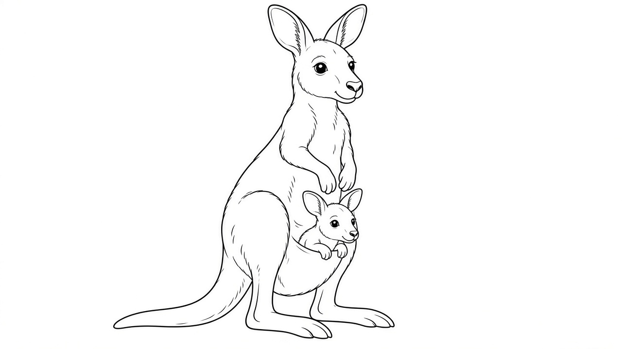 Kangaroo with Joey Coloring Page