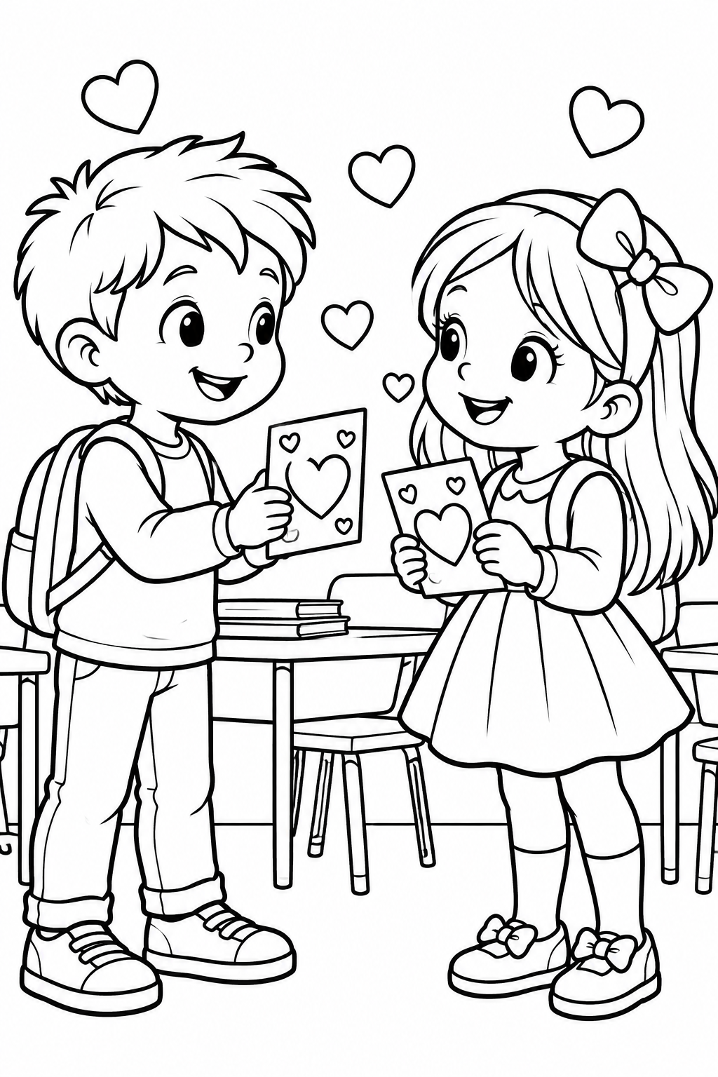 Kids Exchange Valentine Cards Coloring Page