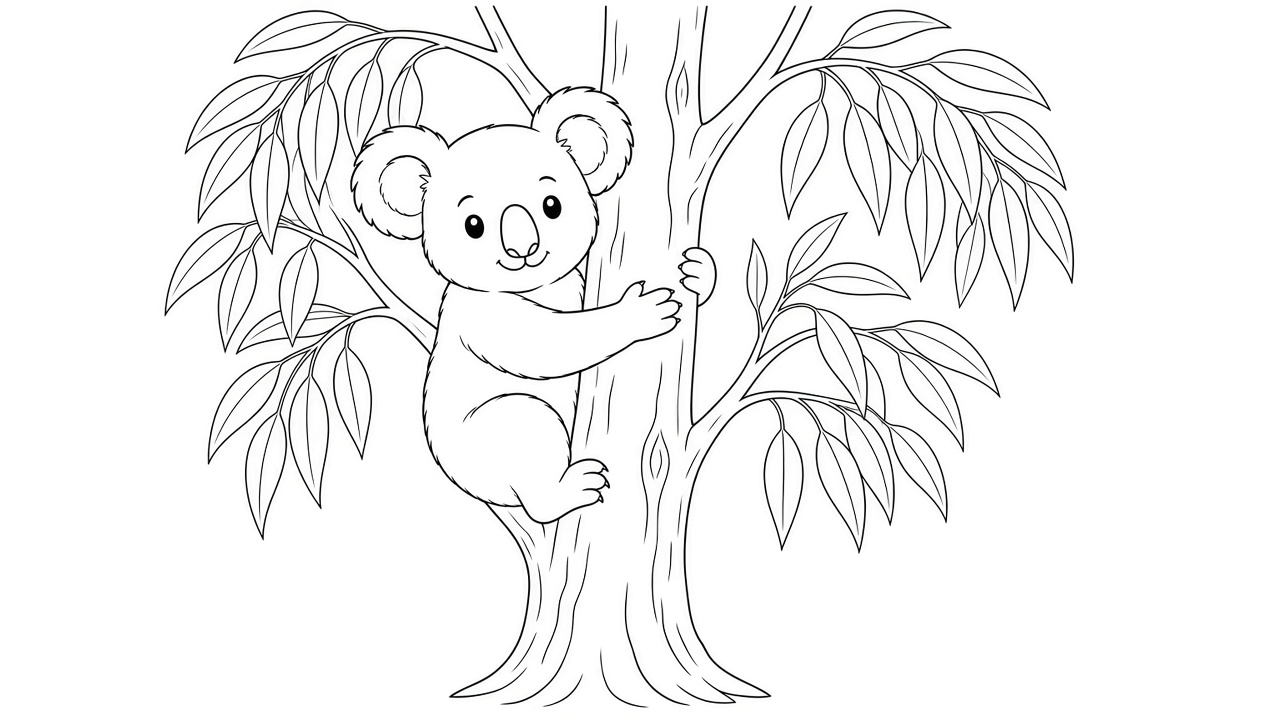 Koala on Tree Coloring Page