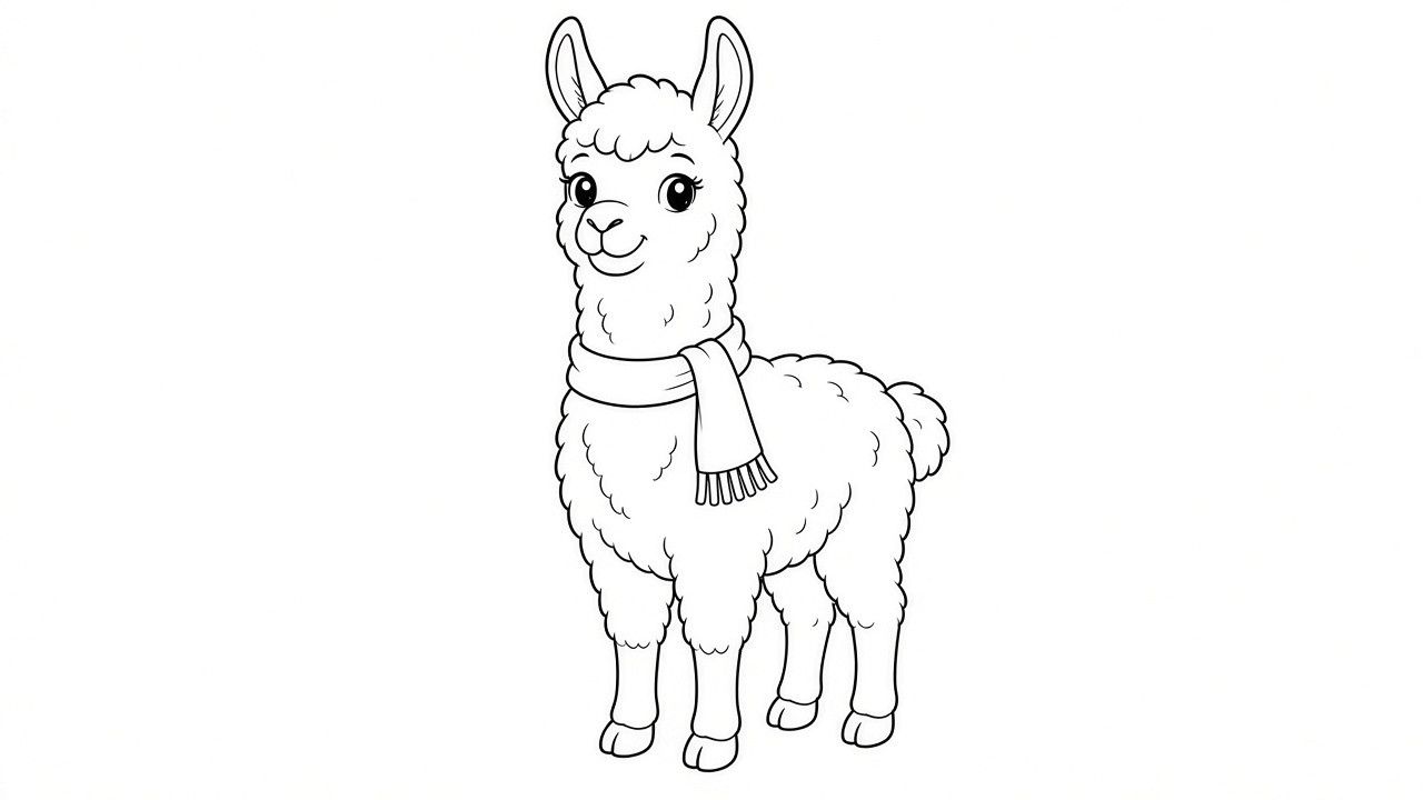Llama with Scarf Coloring Page