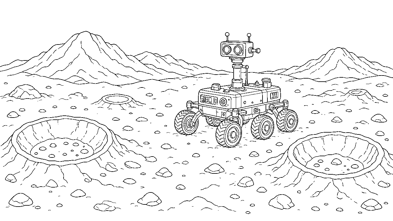 Mars Landscape Rover Coloring Page