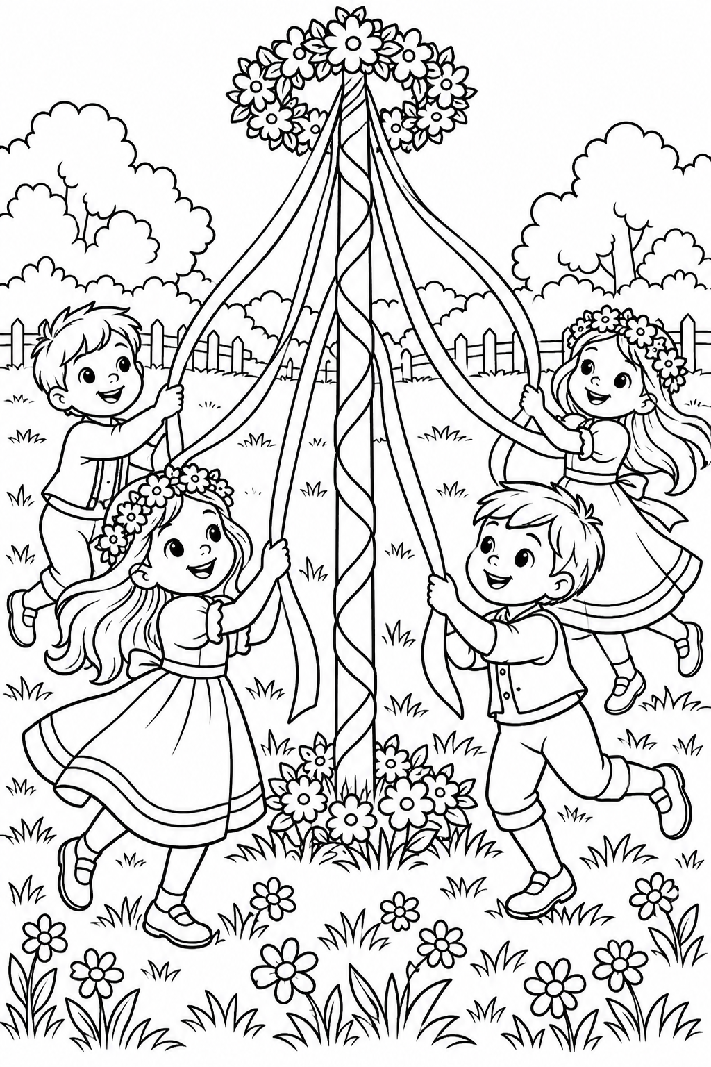Maypole Dance Festival Coloring Page