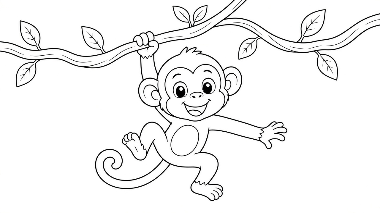 Monkey Swinging Coloring Page