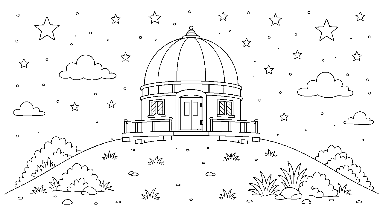 Observatory Dome Night Coloring Page