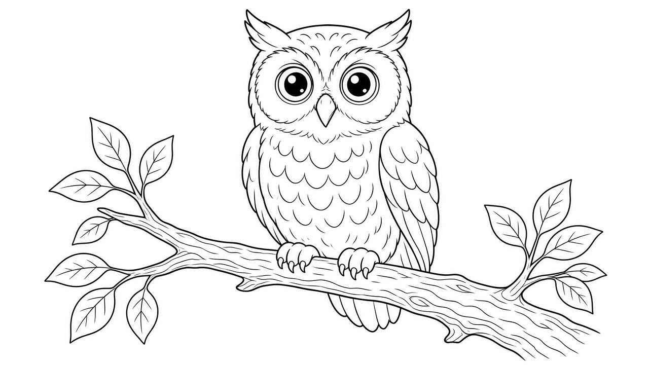 Owl on Branch Coloring Page