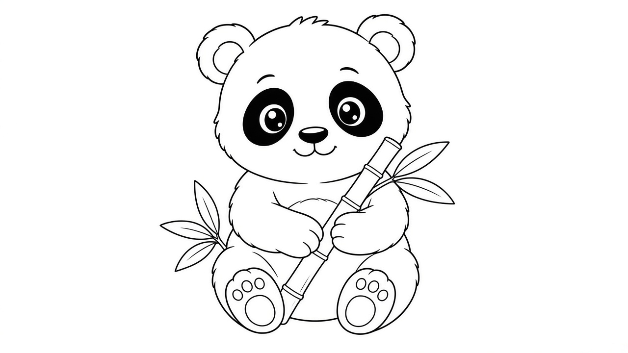 Panda with Bamboo Coloring Page