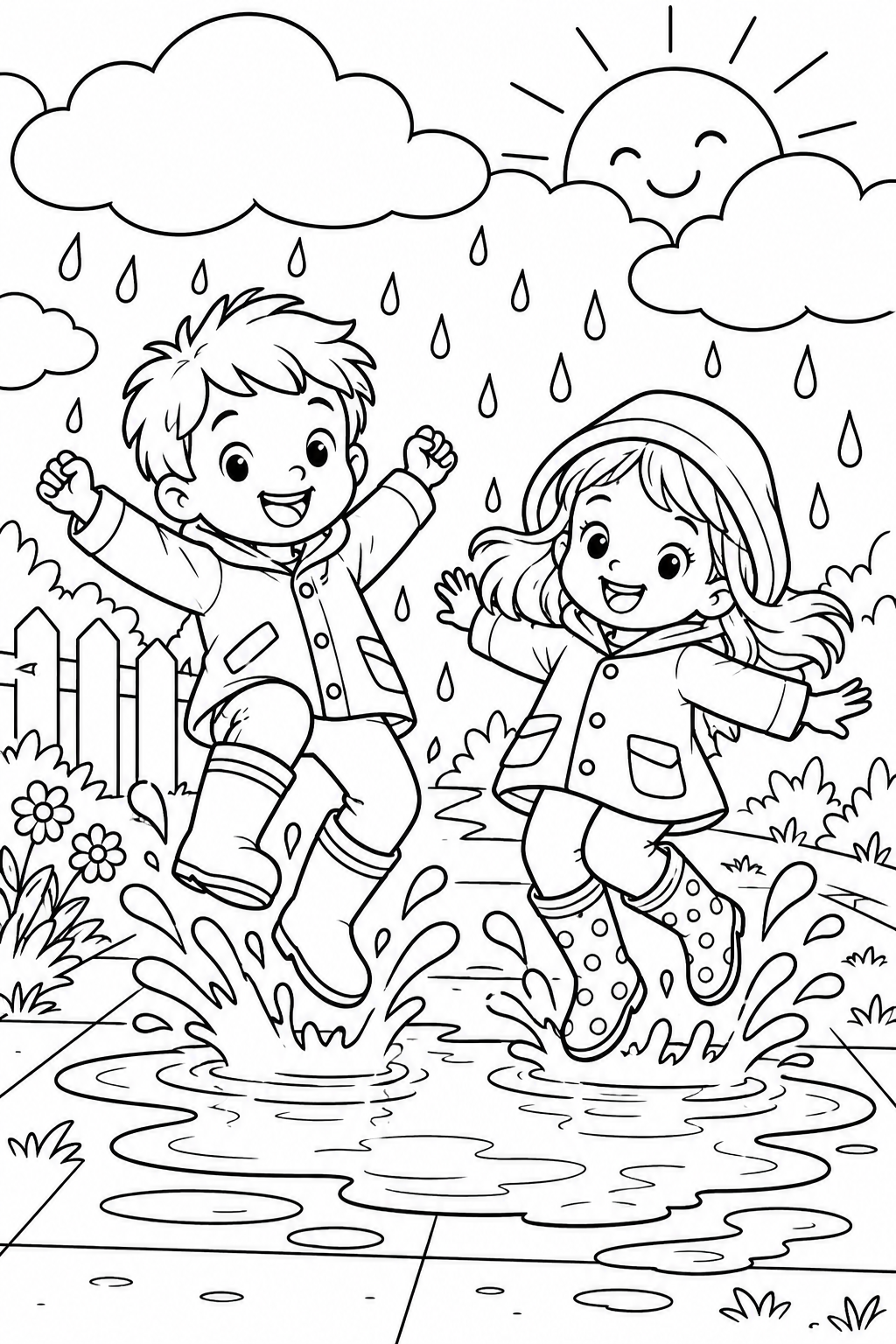 Puddle Jumping Kids Coloring Page