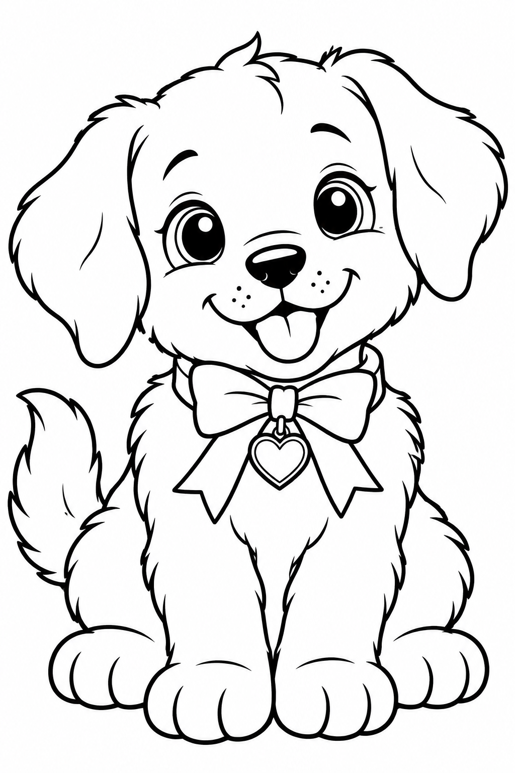 Puppy With Valentine Ribbon Coloring Page