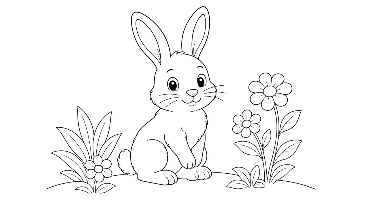 Rabbit in Garden Coloring Page
