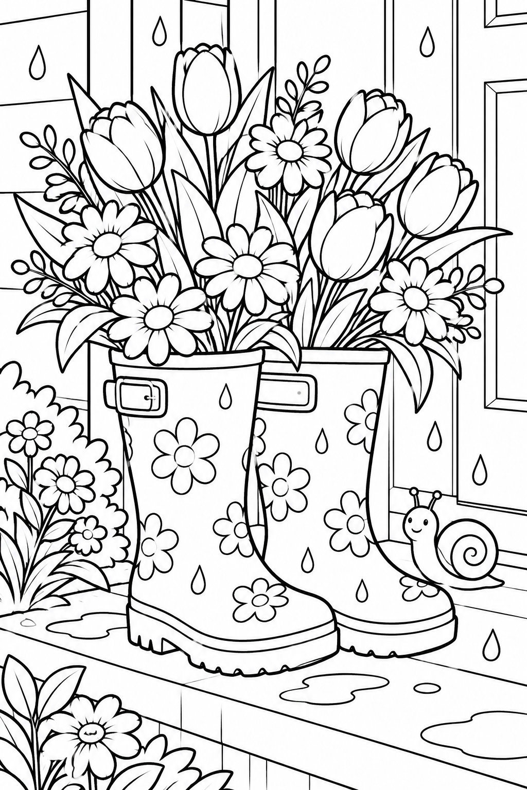 Rain Boots Full of Flowers Coloring Page