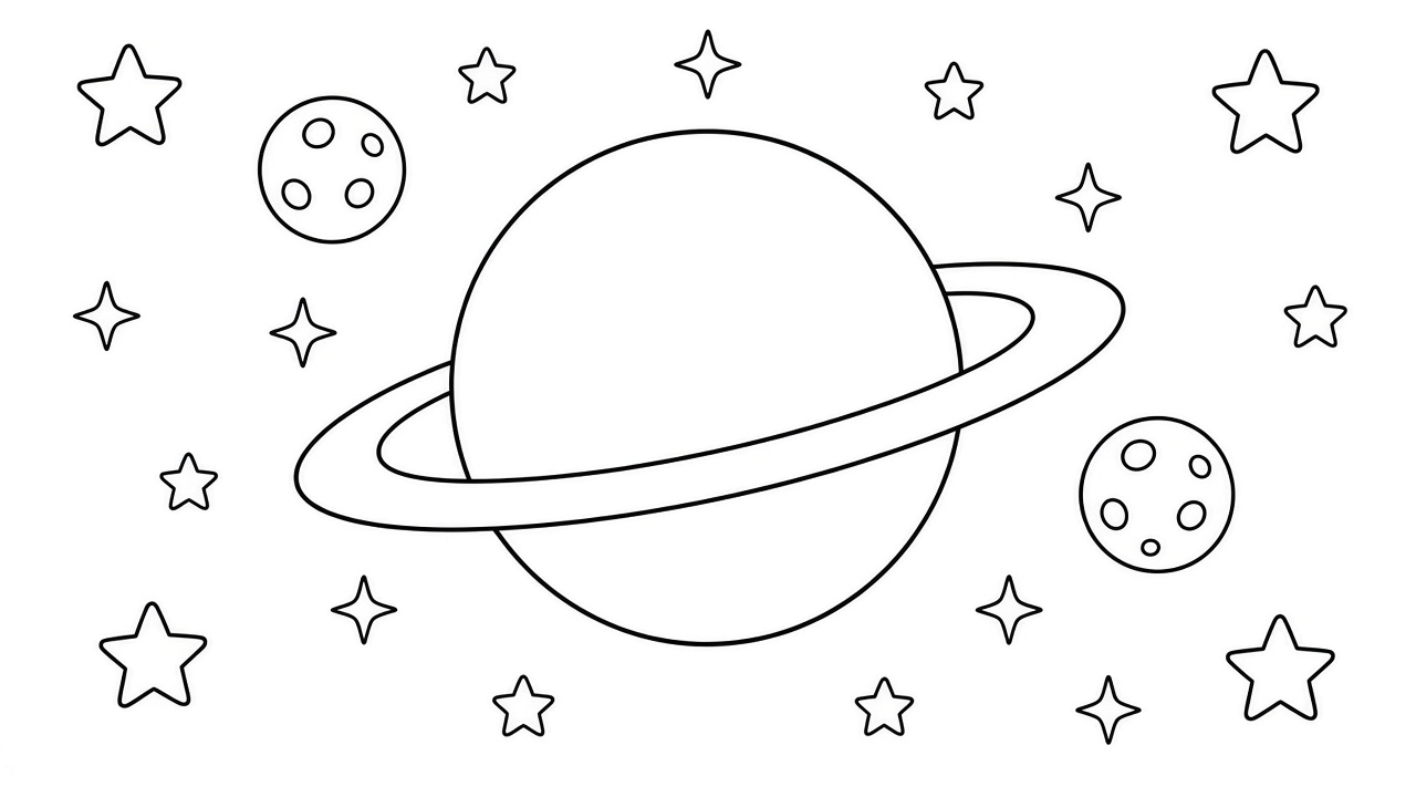 Ringed Planet Scene Coloring Page