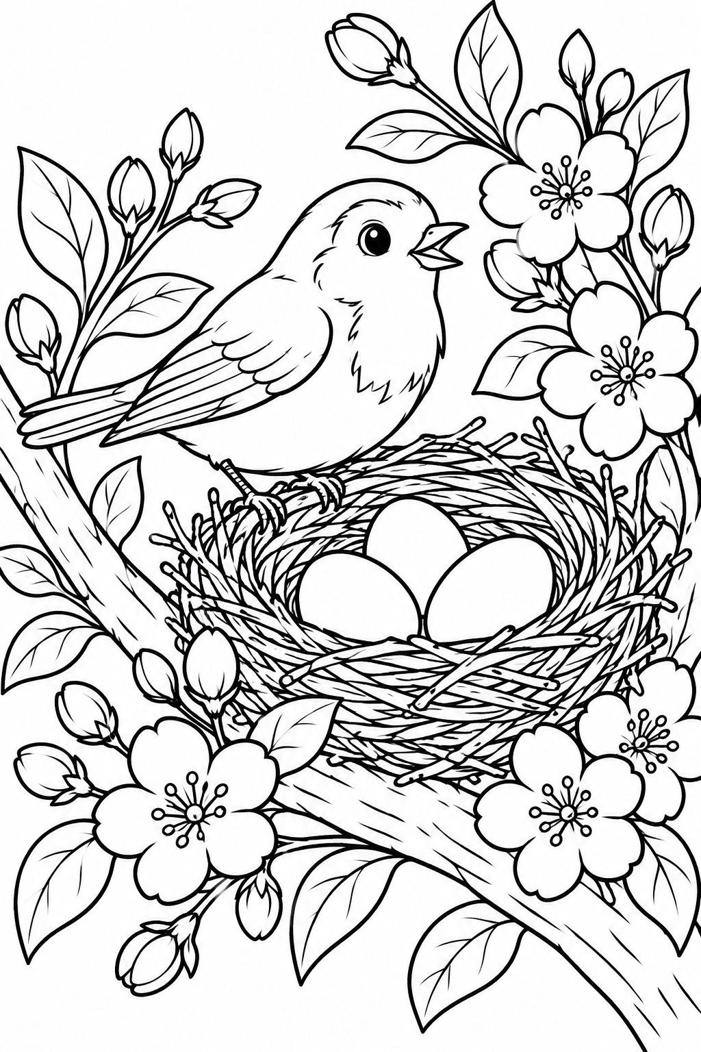Robin Nest with Blue Eggs Coloring Page