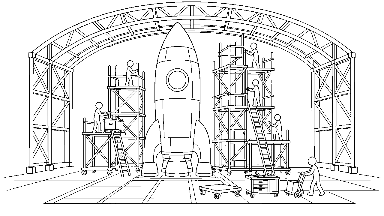 Rocket Building Hangar Coloring Page