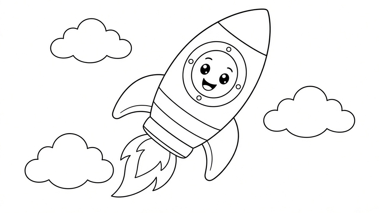Rocket Launch Liftoff Coloring Page