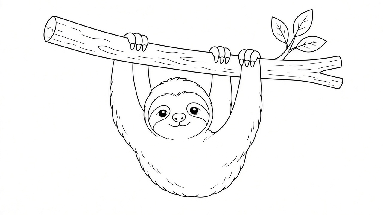 Sloth Hanging Coloring Page