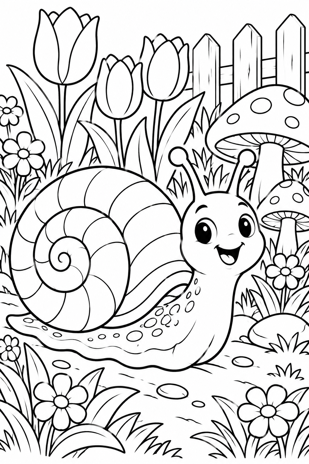 Snail in a Spring Garden Coloring Page
