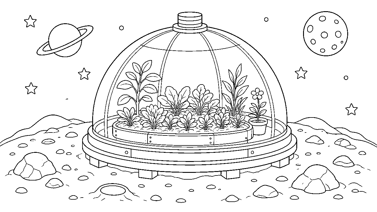 Space Greenhouse Dome Coloring Page