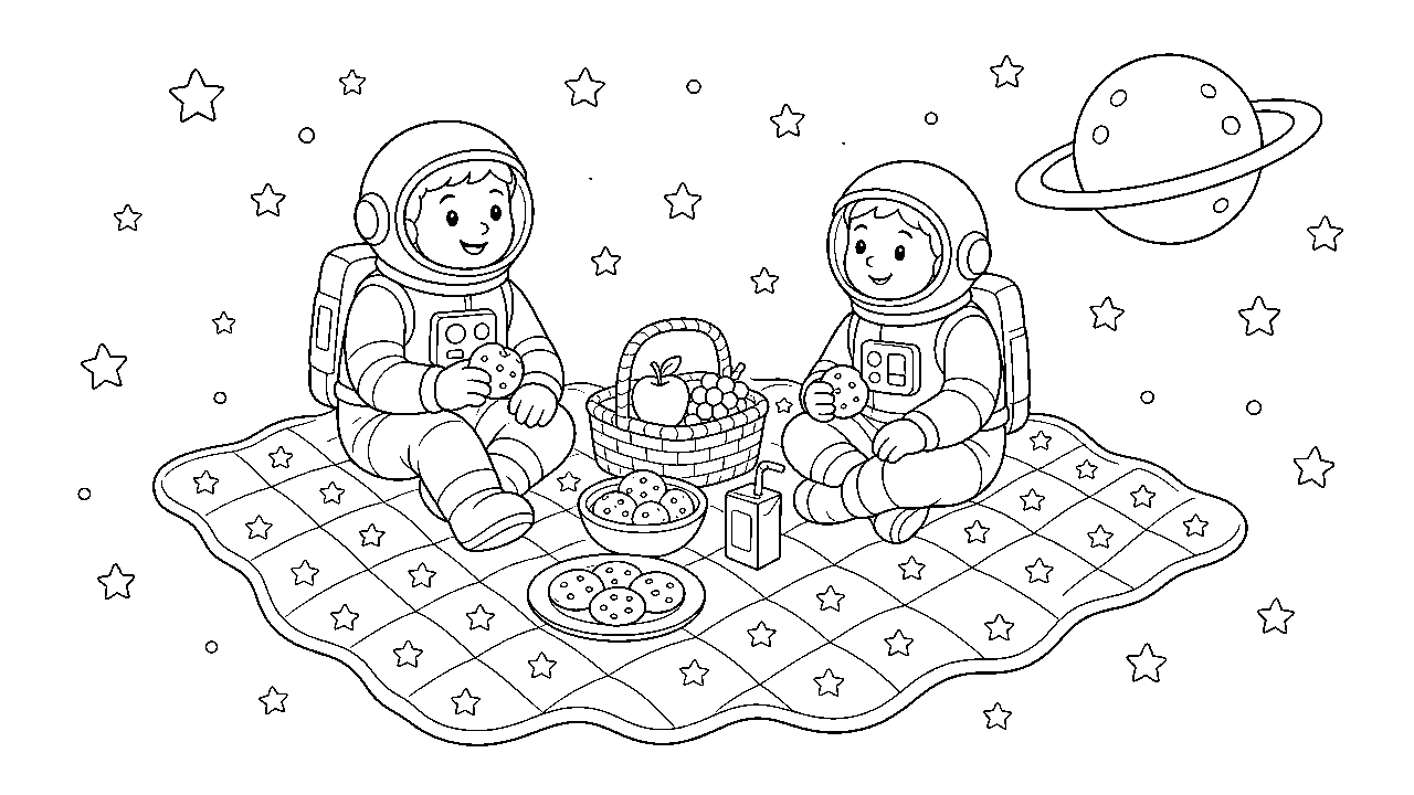 Space Picnic Stars Coloring Page