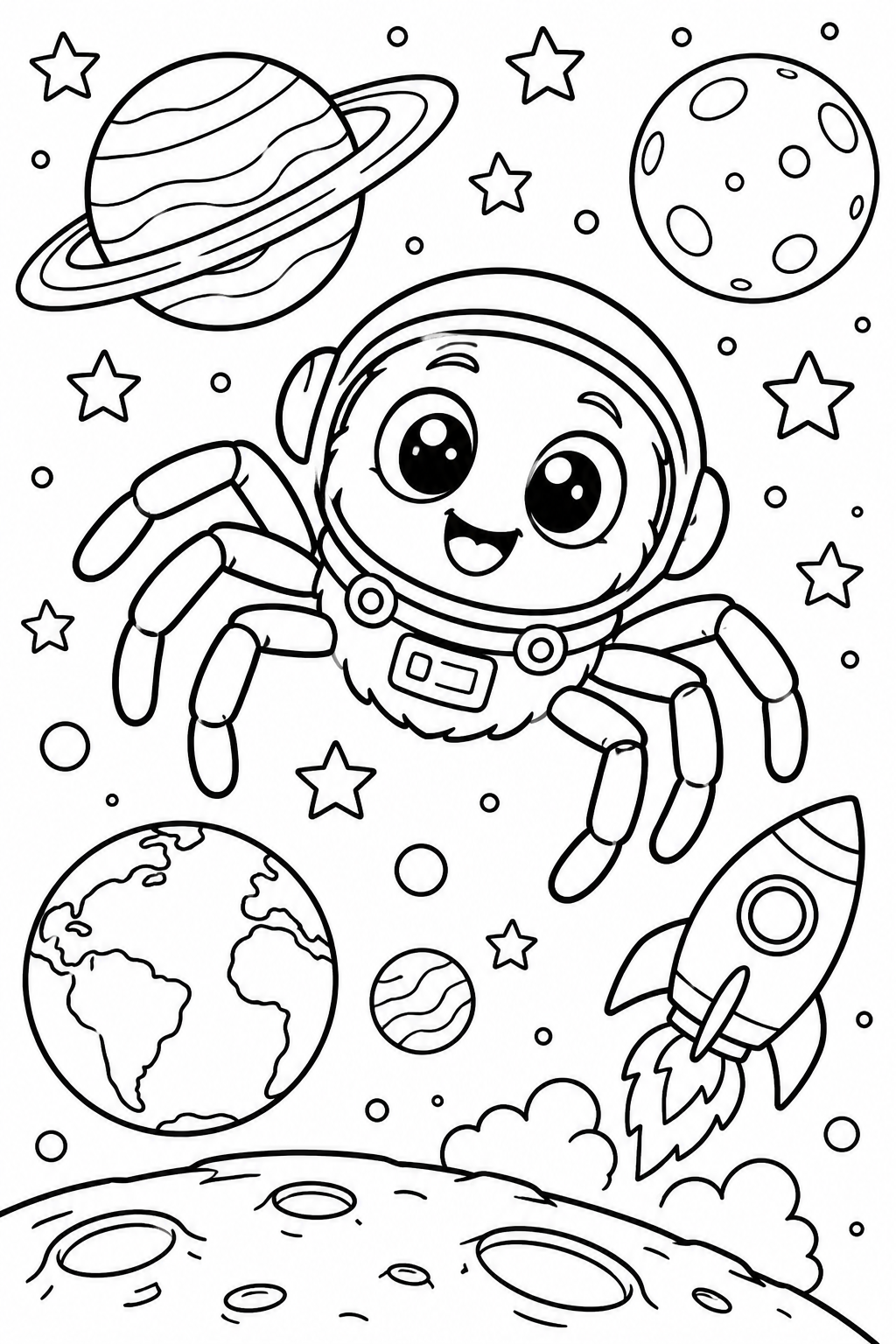 Spider Astronaut in Space Coloring Page