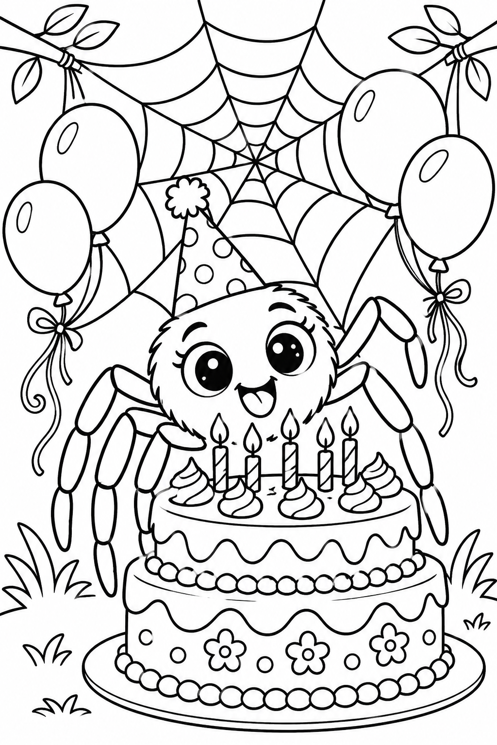 Spider Birthday Party Coloring Page