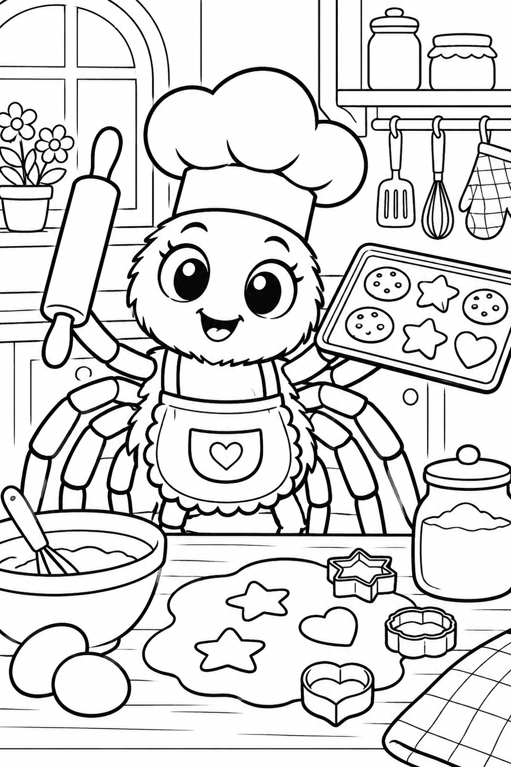 Spider Chef Baking Cookies Coloring Page