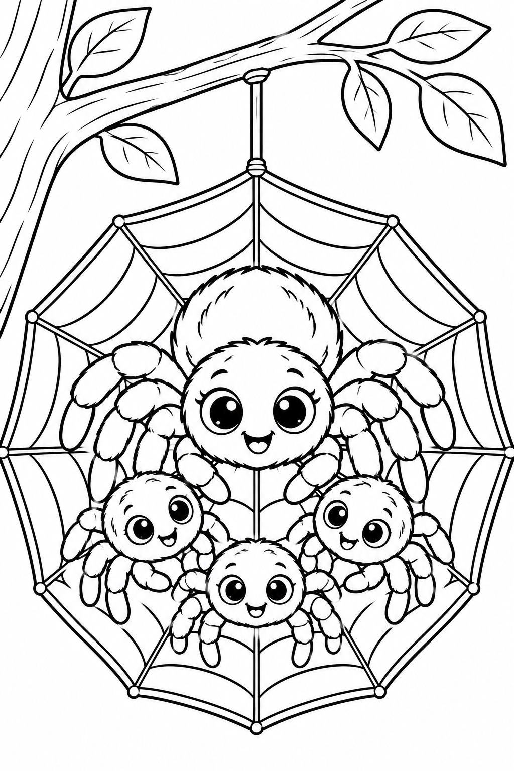 Spider Family on a Web Coloring Page