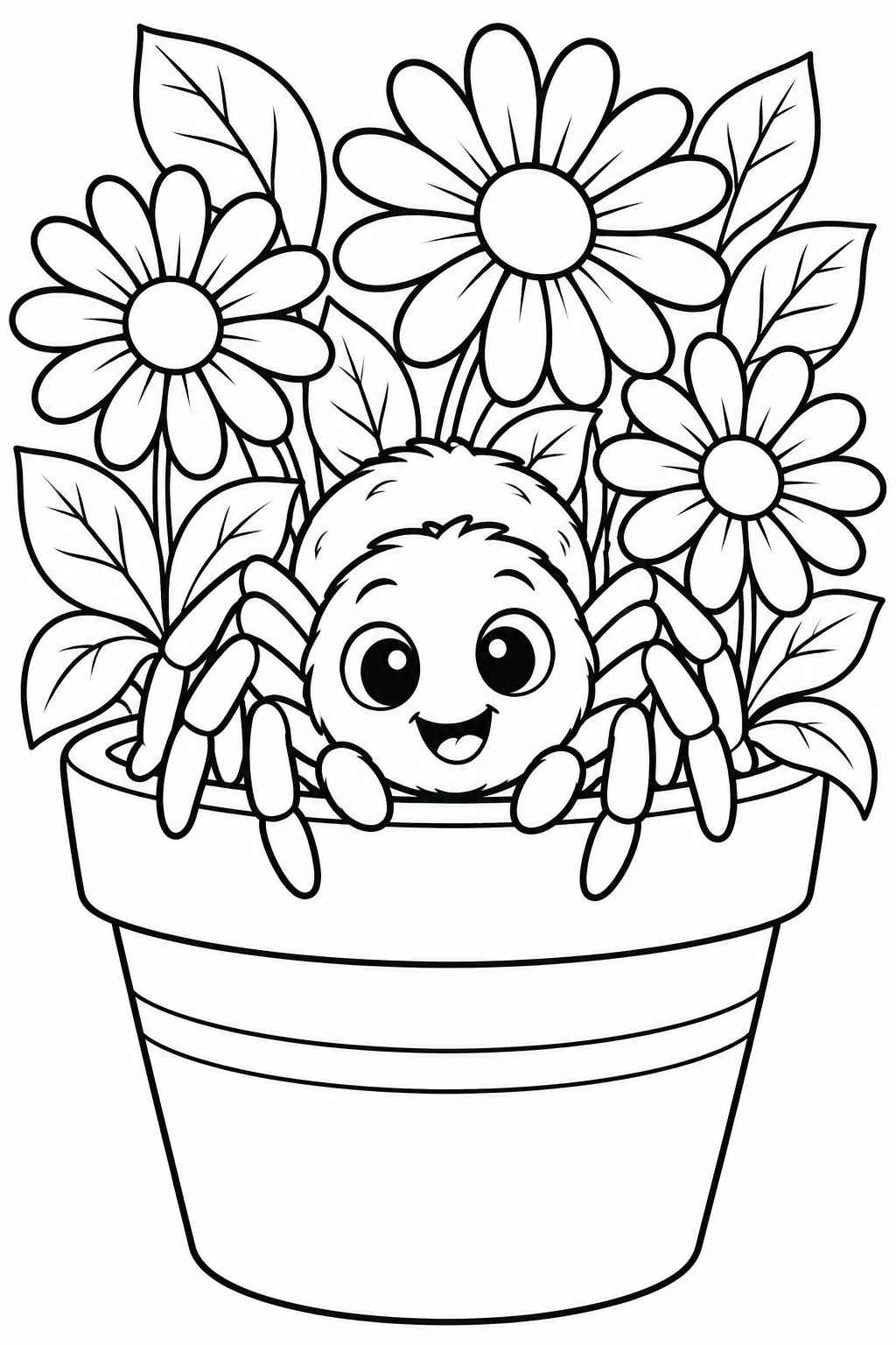 Cute Spider in a Flower Pot Coloring Page