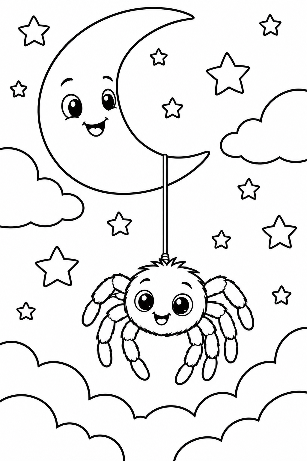 Spider Hanging from Moon Coloring Page