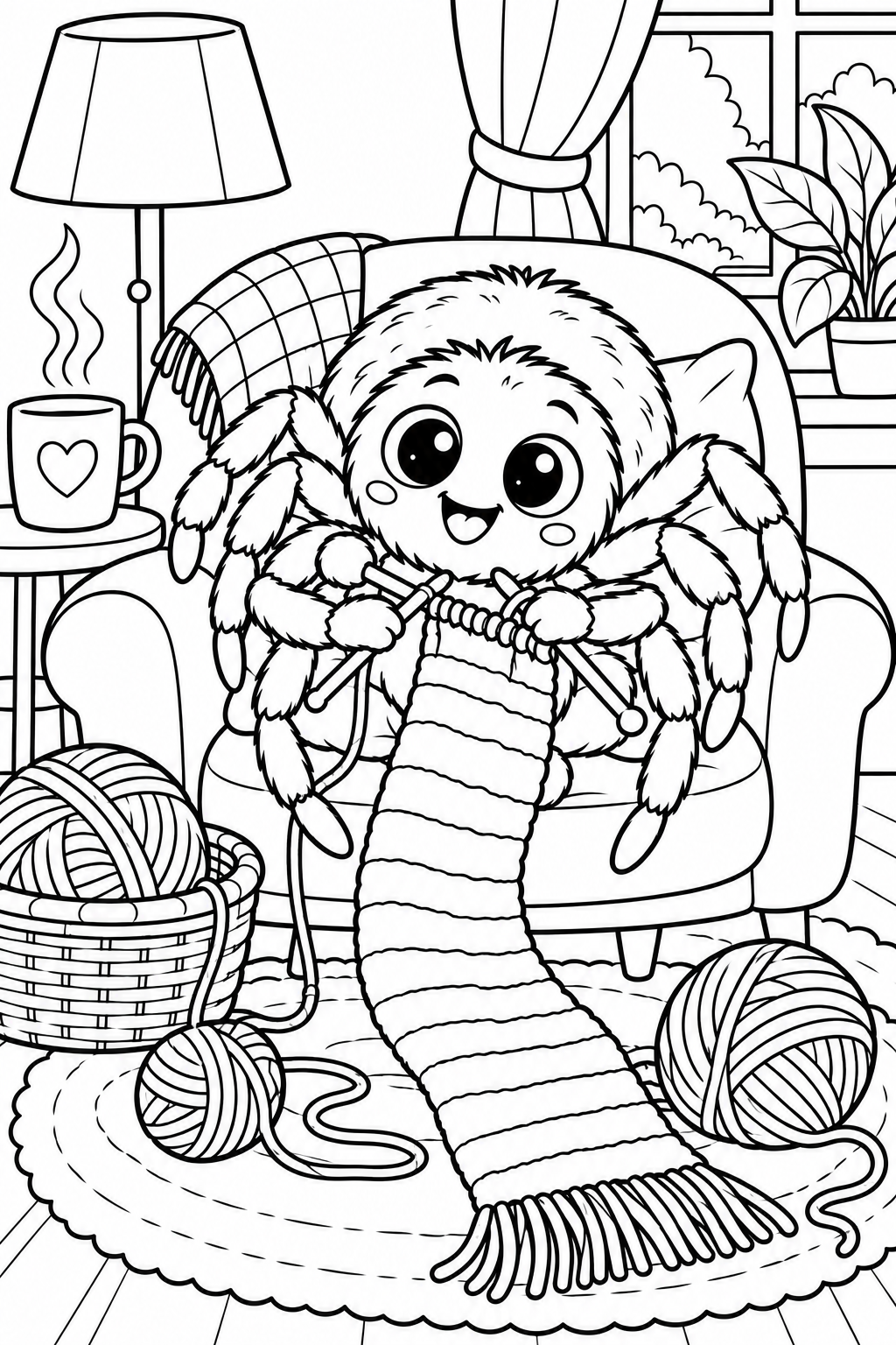 Spider Knitting a Scarf Coloring Page